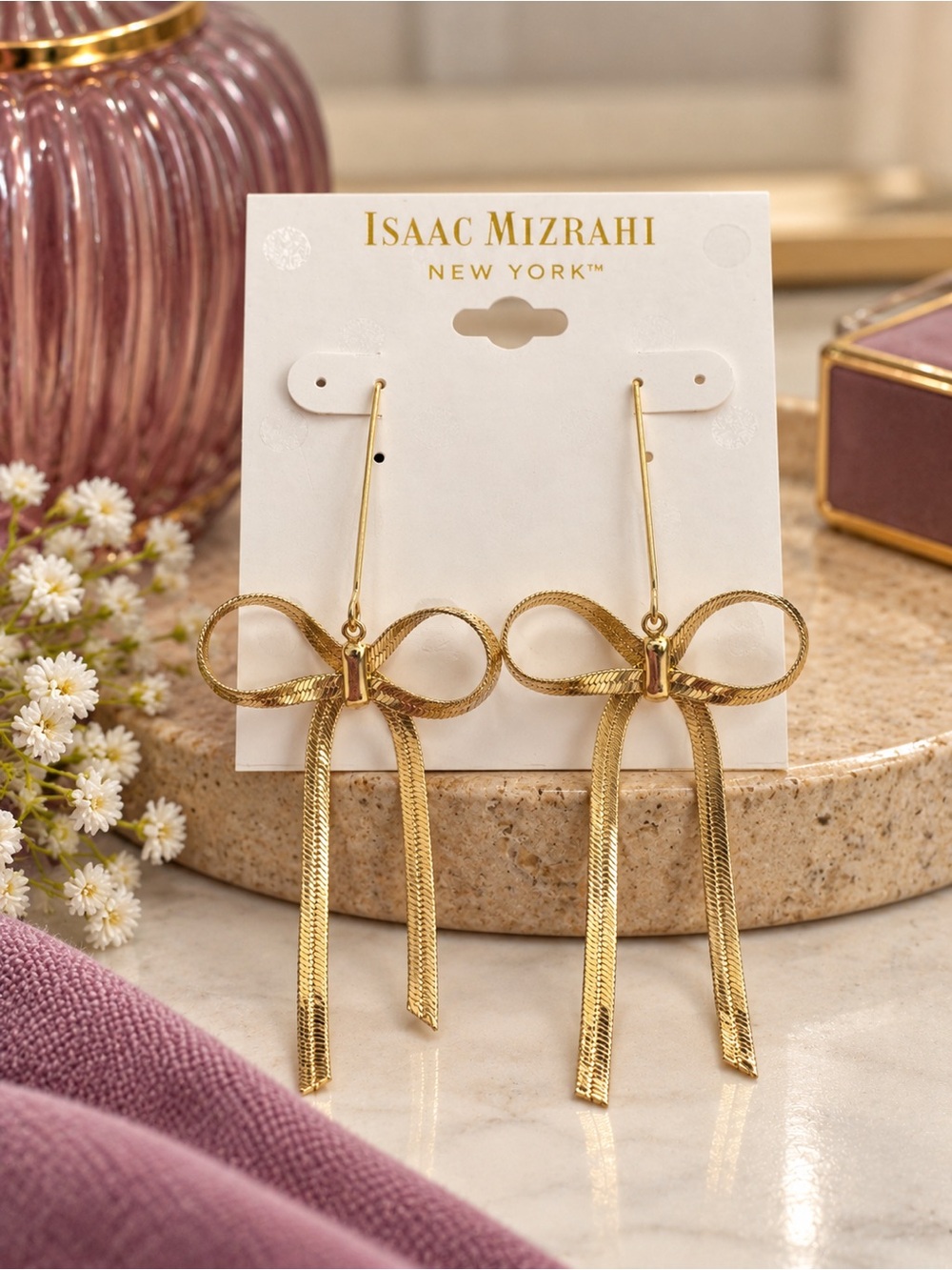 Isaac Mizrahi New York Gold Bow Drop Earrings (BN8/ov)